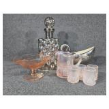 Fenton Iridescent Glass Pitcher with Glasses,