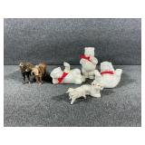 Ceramic Polar Bear Figurines(3), Pot Metal Horse