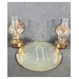 Brass Oil Lamps (2), Glass Mirror, Candle Sticks