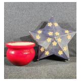 Red Ceramic Container & Primitive Star Box