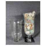 Clear Footed Vase with Seashells and Decor, C