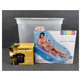 Plastic Container, Intex Lounge, Air Pump
