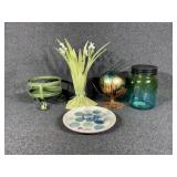 Floral Candle Stick Holder, Glass Jar with