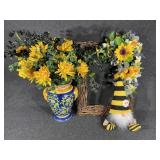 Ceramic Vase with Faux Flowers, Floral Picture