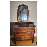 Wooden Dresser 3 Drawers W/Attached Mirror