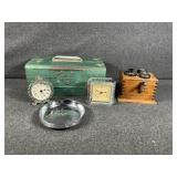 Green Metal Money Box, Desk Clocks, Mini Faux