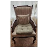 High Upholstered Back Chair Cane Side Panels
