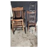 Metal Plant Stand, Wicker Chair (Bottoms Broken