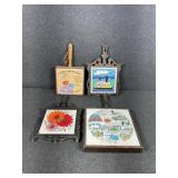 Cast Iron Trivets with Decorative Tiles, Hanging