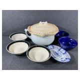 White Ironstone Chamber Pot, Bowls, Oval Plate