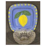Ceramic Lemon Platter, Cut Glass Bowl