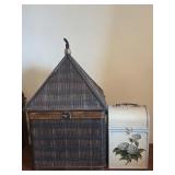 Asian Style Rattan Storage Box, Floral Wooden