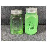 Green Glass Salt Shakers(2)
