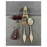 Small Red Dish with Lid,Serving Spoon and Fork,