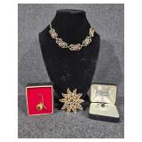 Gold Toned Necklace with Gems, Tie Tacks(2), G