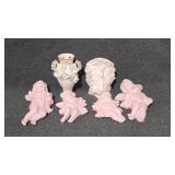 Pink Ceramic Vases(2),Pink Cherubs (4)