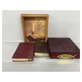 Wooden Box, Framed Picture, Bibles (2)