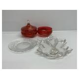 Glass Relish Dish, Red Stacking Candy Dish