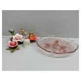 Pink Depression Glass 3-Footed Serving Dish,Bell