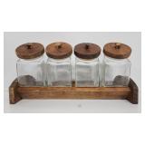 Glass Canister Set Wooden Rack and Lids