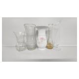 Pink Floral Bouquet Vase W/Gold Rim& Clear Vases