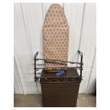 Brown Hamper, Plastic Shoe Rack, Ironing Board