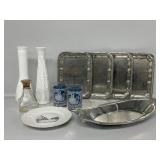 Manistique, MI Plate, White Milk Glass Bud Vase