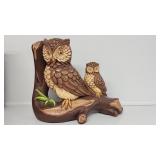 Momma Owl With Baby On A Branch Ceramic Figure