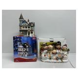 12" Snowman Family Night Light, Ceramic House