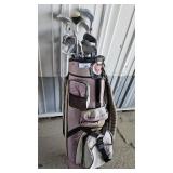 Mauve Golf Bag With Assorted Clubs