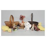 Ceramic Ducks,Bank,Figurines, Wicker Baskets