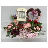 Doll Wooden Chair, Artificial Flowers, Mini Vase