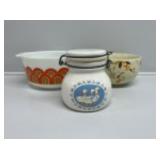 Ceramic Canister, Pyrex Mixing Bowl, Autumn Leaf