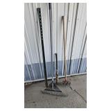Black Wood Bat, Green Metal Post, Metal Rake