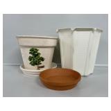 Ceramic Planter, Rubbermaid White Waste Container