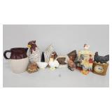 Decorative Canister,Pitcher, Roosters & Clock