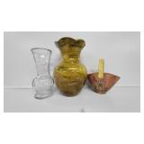 Ceramic Basket & Vase, Clear Glass Vase