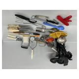 Kitchen utensils, meat thermometer, knives