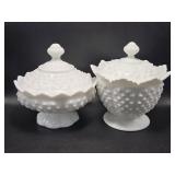 Fenton Milk Glass Hobnail Lidded Candy Dishes(2)