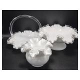 Fenton Silver Crest Milk Glass Basket, Silver