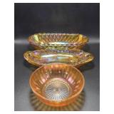 Amber Carnival Glass Dishes(2), Marigold Glass