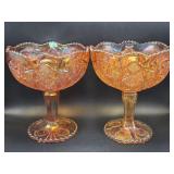 Marigold Carnival Glass Pedestal Bowl(2)