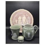 Wedgewood Jasperware Olive Green Dishes, Pink
