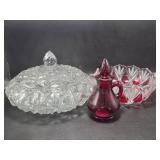 Lidded Cut Glass Bonbon Dish, Mikasa Cut Bowl,