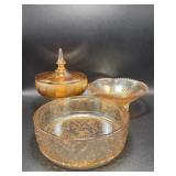 Marigold Bowl, Marigold Carnival Glass Lidded Bowl