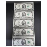 New $2 Bills Sequential (5) Series 2017A