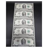 New $2 Bills Sequential (5) Series 2017A