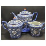 Oriental Teapot with Sugar and Creamer Dishes