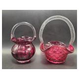 Cranberry Glass Baskets(2)
