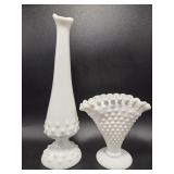 Fenton Milk Glass Hobnail Fan Vase, Milk Glass